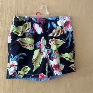 TOMMY HILFIGER Floral Premium Swim Trunks board shorts sz large y2k lace up